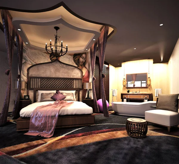 寝室の3Dレンダリング — ストック写真