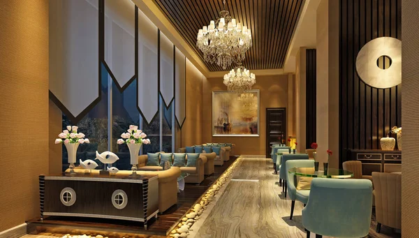 Render Luxury Hotel Lobby Bar — Stock Photo, Image