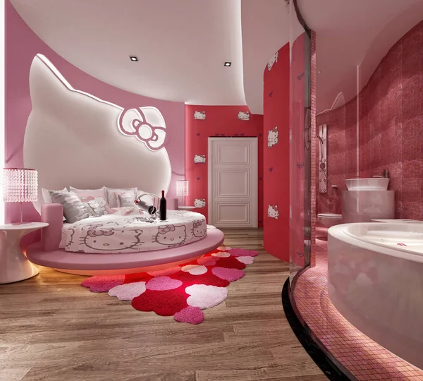 ピンク スタイル ハローキティの部屋の レンダリング — ストック写真