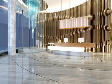modern otel resepsiyonu 3D render