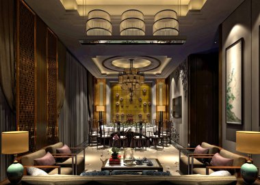 modern ev oturma ve yemek odası 3D render