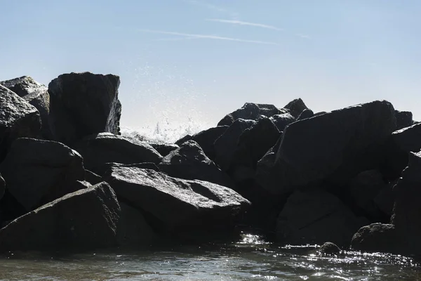 Stenen Het Strand Santa Monica Californië Lange Blootstelling Schieten — Stockfoto