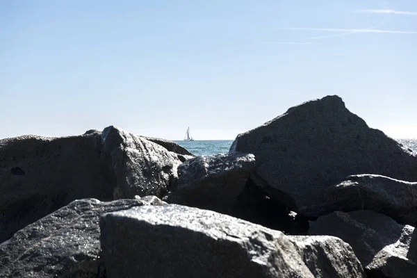 Камни Пляже Санта Монике Калифорния Длительная Съемка — стоковое фото