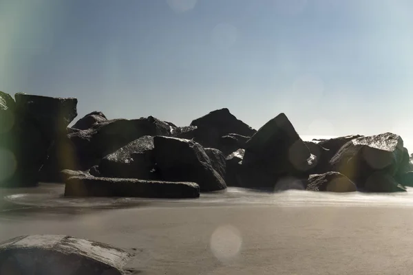 Камни Пляже Санта Монике Калифорния Длительная Съемка — стоковое фото