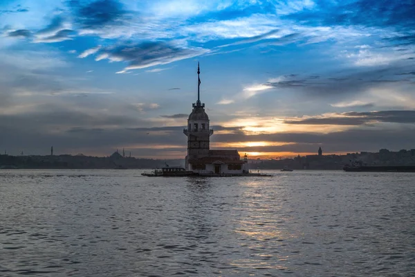 Tour Vierge Sur Bosphore Istanbul Coucher Soleil — Photo