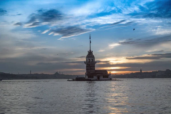 Tour Vierge Sur Bosphore Istanbul Coucher Soleil — Photo