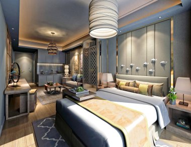 3D lüks otel odası.