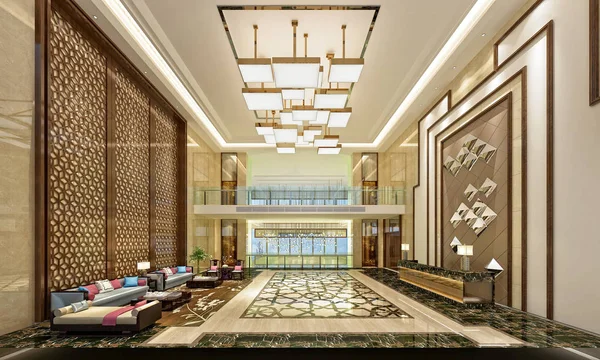 Render Luxury Hotel Entrance Lobby — Stock Photo, Image