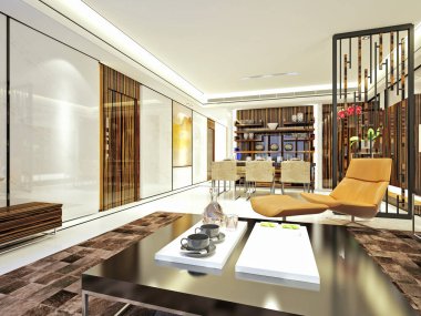 oturma ve yemek odası 3D render