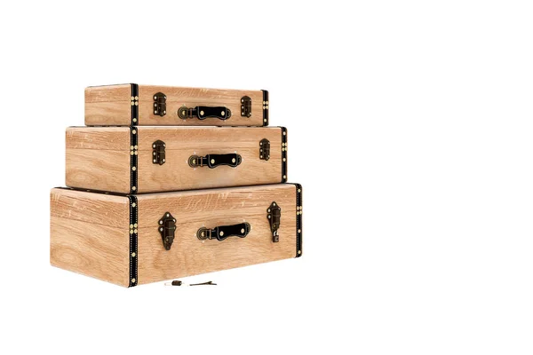 Render Wooden Suitcases Row — Stock Photo, Image