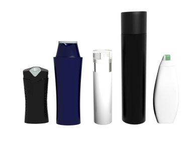 Plastik duş şişelerinin 3D görüntüsü