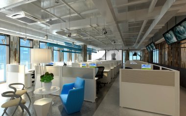 Modern çalışma ofisinin 3D görüntüsü