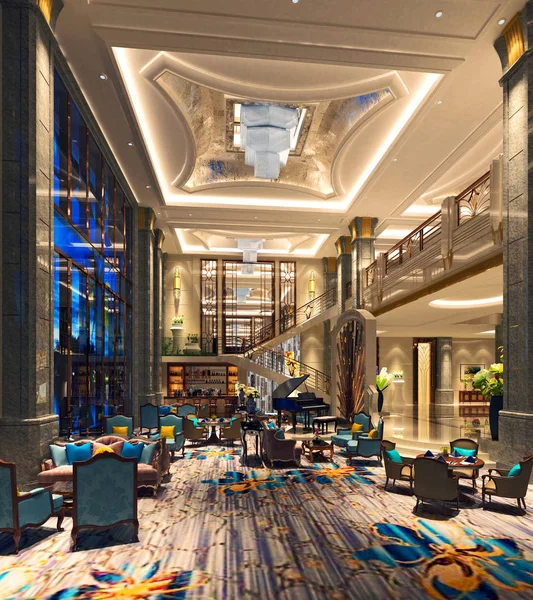 Renderowanie Recepcji Luksusowego Lobby Hotelowego — Zdjęcie stockowe