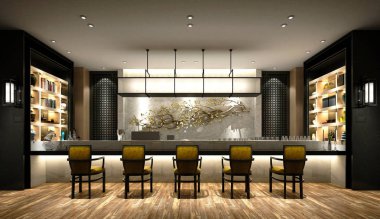 3D render kafe, bar içi