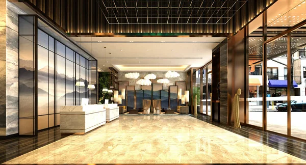 Rendering Della Reception Dell Hotel — Foto Stock