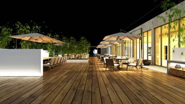 3D render kafe balkon terası