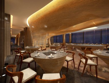 Cafe restoranının 3D görüntüsü