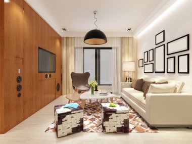 3d render modern ev oturma odası
