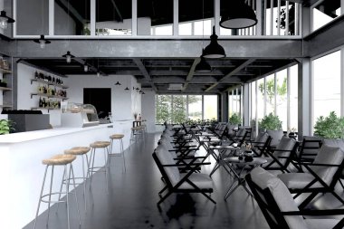 Cafe restoranının 3D görüntüsü