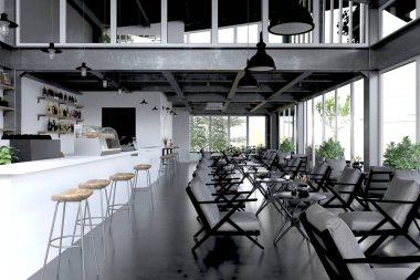 Cafe restoranının 3D görüntüsü