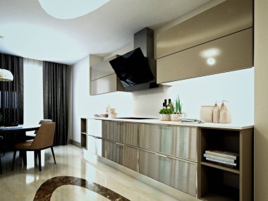 Modern ev mutfağının 3D görüntüsü