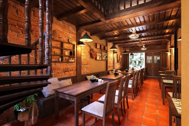 3D döşeme lüks ahşap tarzı dekore edilmiş kafe ve restoran