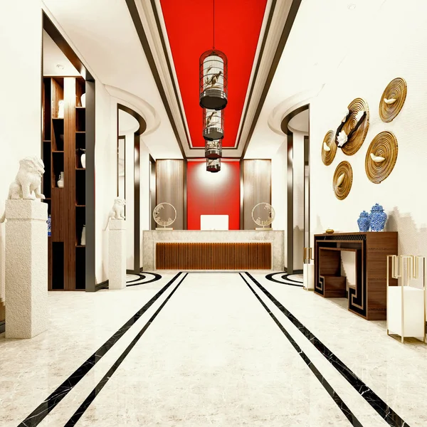 Rendering Della Reception Moderna Dell Hotel — Foto Stock