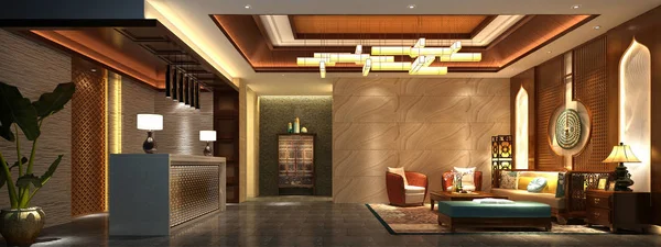 Render Luxury Hotel Lobby — Stock Photo, Image