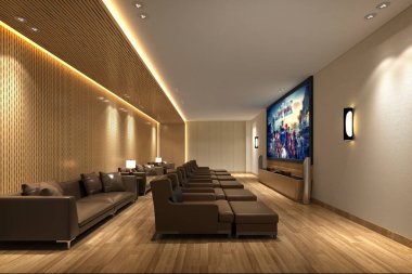 3d render ev sinema odası