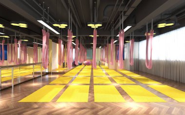 3D render spor salonu ve yoga merkezi