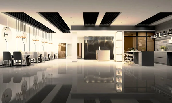 3Dレンダリング豪華なホテルロビーとカフェスペース — ストック写真