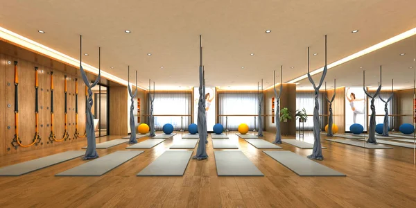 3d render gym yoga and plates center