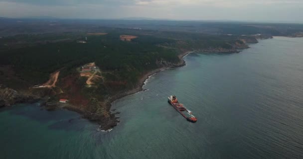 Luchtfoto Van Verlaten Gezonken Schip Istanbul Zee — Stockvideo