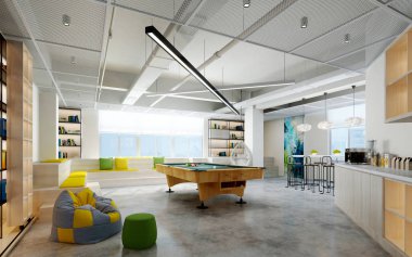 Modern çalışma ofisinin 3D görüntüsü