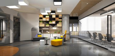 Modern çalışma ofisinin 3D görüntüsü