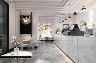 Modern Cafe ve Tea House 'un 3D çizimi