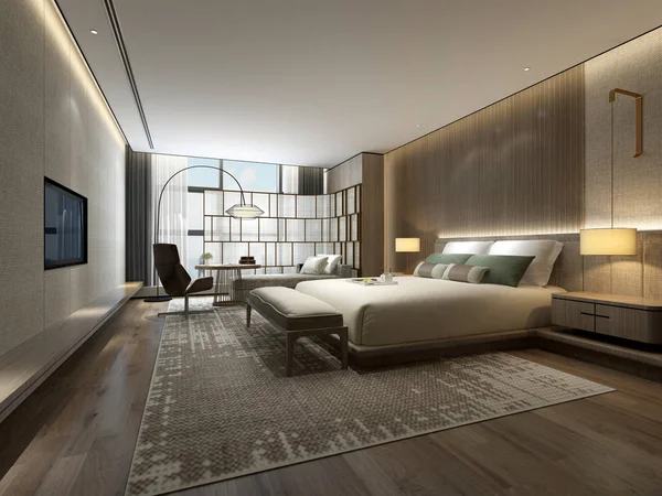 Darstellung Des Hotelzimmers Mit Doppelbett — Stockfoto