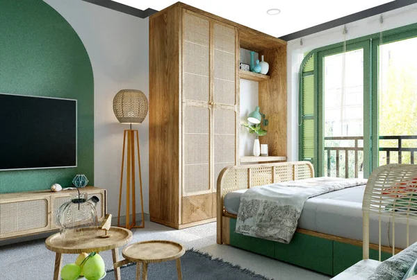 Renderizado Dormitorio Estilo Nórdico —  Fotos de Stock