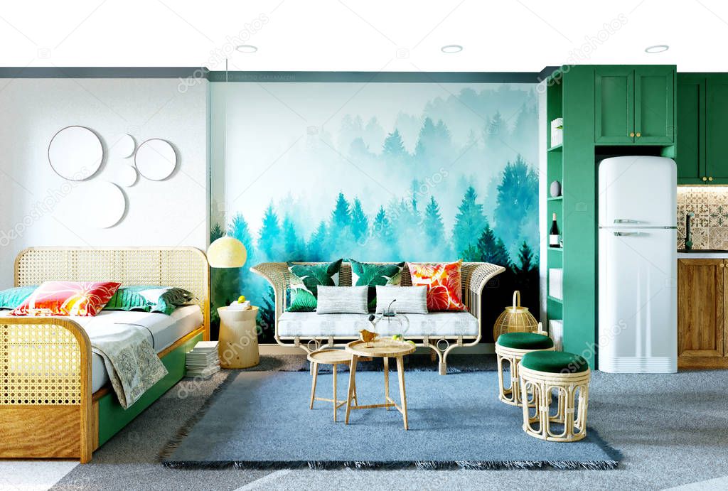 3d render of nordic style bedroom