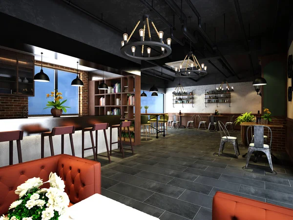 Renderização Interior Café — Fotografia de Stock