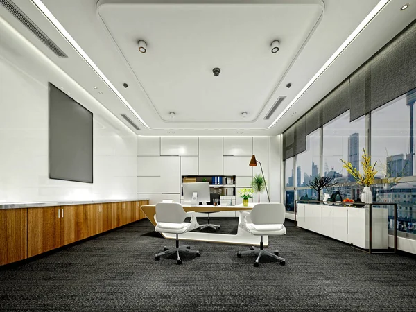 Render Arbetar Office Interiör — Stockfoto