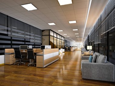 3d render ofis iç çalışma