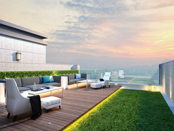 3D dış bahçe, balkon.