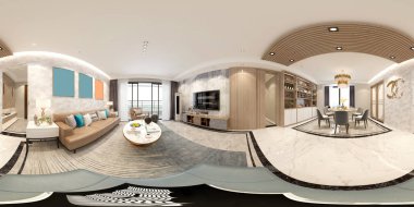 360 derece ev oturma ve yemek odası, 3D görüntüleme