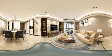 360 derece ev oturma ve yemek odası, 3D görüntüleme