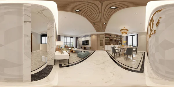 360 Graus Casa Sala Estar Jantar Renderização — Fotografia de Stock