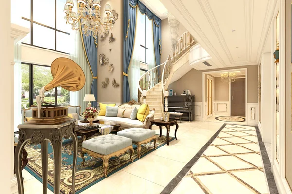 Vykreslení 360 Stupňů Luxusního Interiéru Domu — Stock fotografie