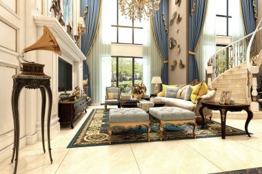 Modern oturma odasının 3D görüntüsü