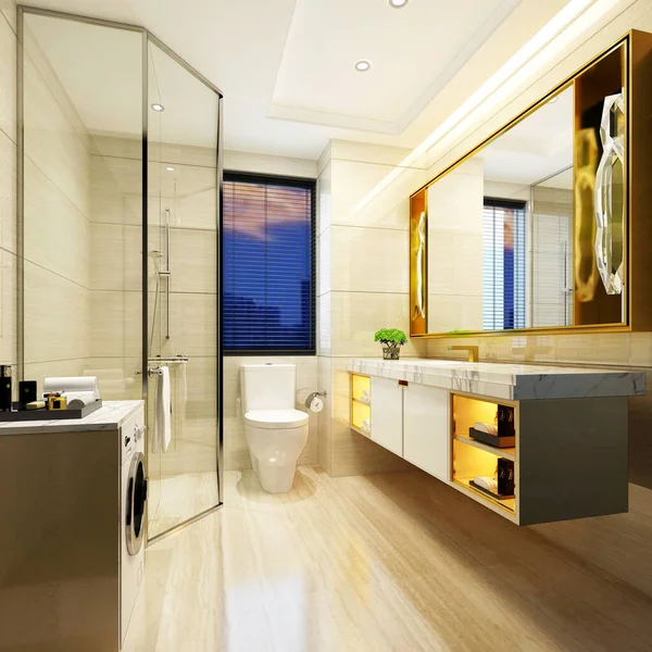 Renderização Moderna Casa Banho Luxo — Fotografia de Stock
