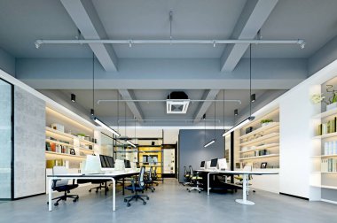 Modern çalışma ofisinin 3D görüntüsü